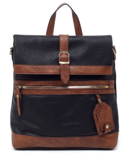 2-Tone Buckle Flap Convertible Backpack CMS044 BLACK